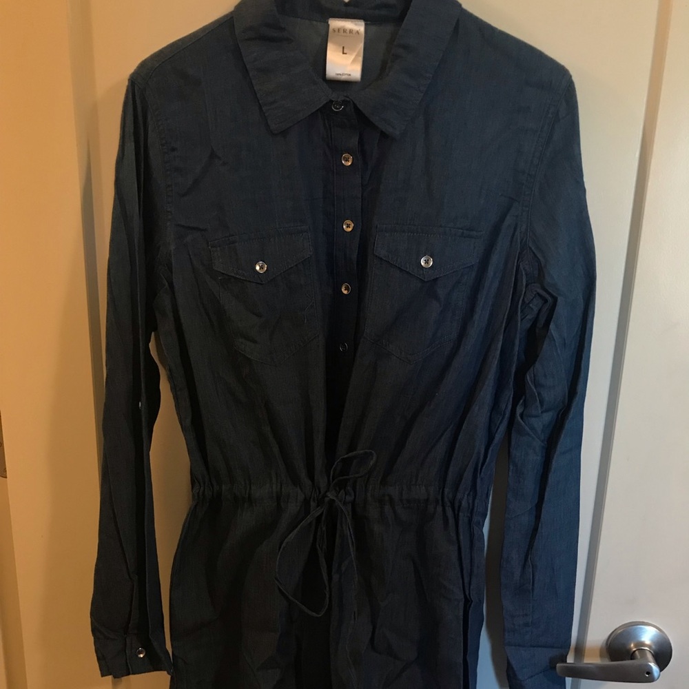 Dark Blue SERRA Faux Denim Dress - L